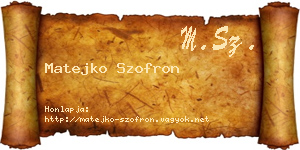 Matejko Szofron névjegykártya